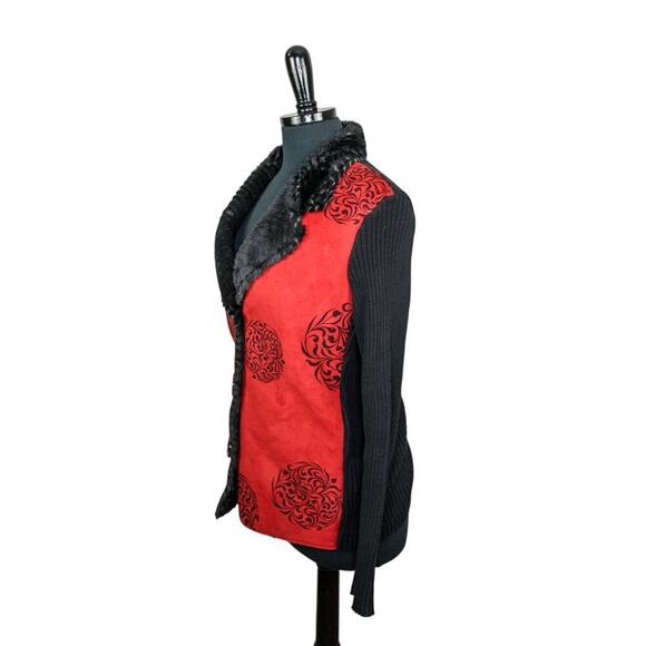 Robert Kitchen Cardigan Jacket Swacket Faux Fur Trim Whimsygoth L - Picture 3 of 6